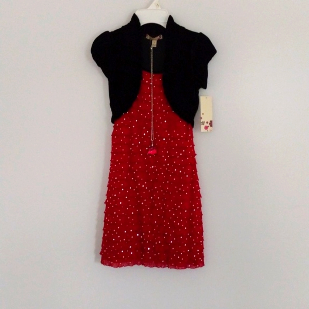 Speechless NWT Girls Size 7 Sparkle Red Dress with Necklace Black Top